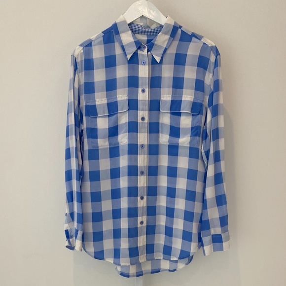 EQUIPMENT BLUE WHITE CHECKERED SILK SHIRT SIZE MEDIUM - Picture 5 of 17